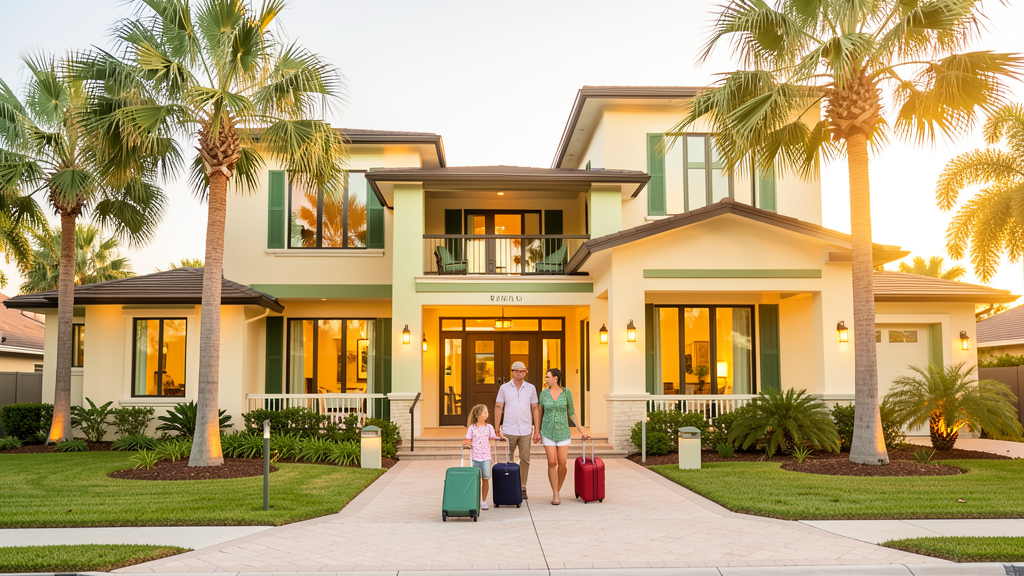 Family arriving at a professionally managed Florida and Texas vacation rental home